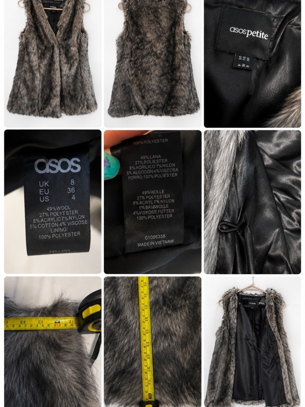 ASOS Petite Faux Fur Vest in Charcoal Gray and Brown